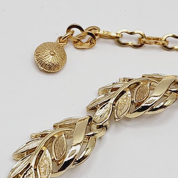 Vintage Gold Plated Leaf Link Choker Necklace 15” 1950s–1960s - Picture 11 of 13